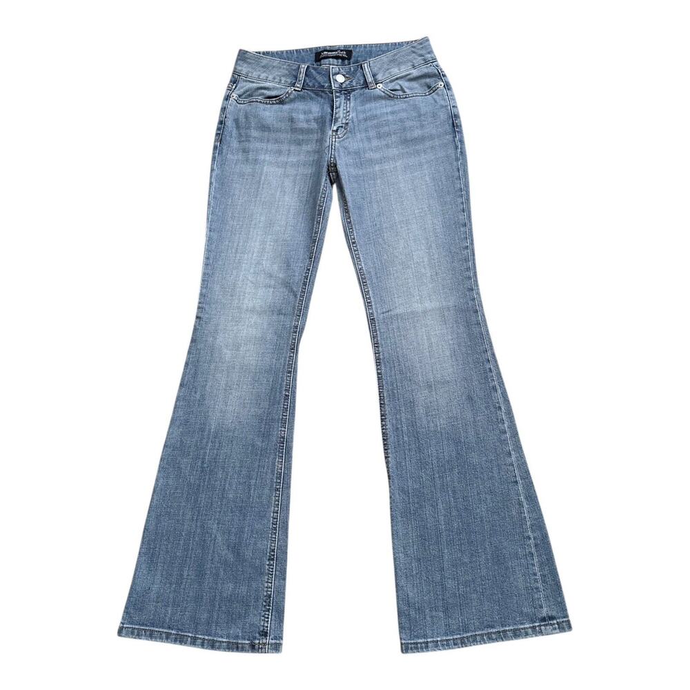 London Jean Womens Low Rise Flare Y2K Jeans Size 2 Blue Medium Wash 32" Inseam